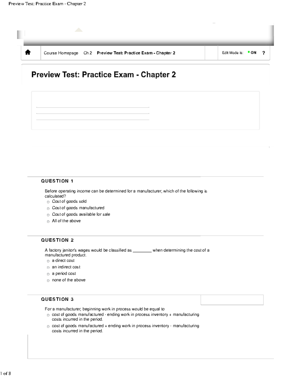 Practice Exam - Chapter 2 – Student - Course Homepage Ch 2 Preview Test ...