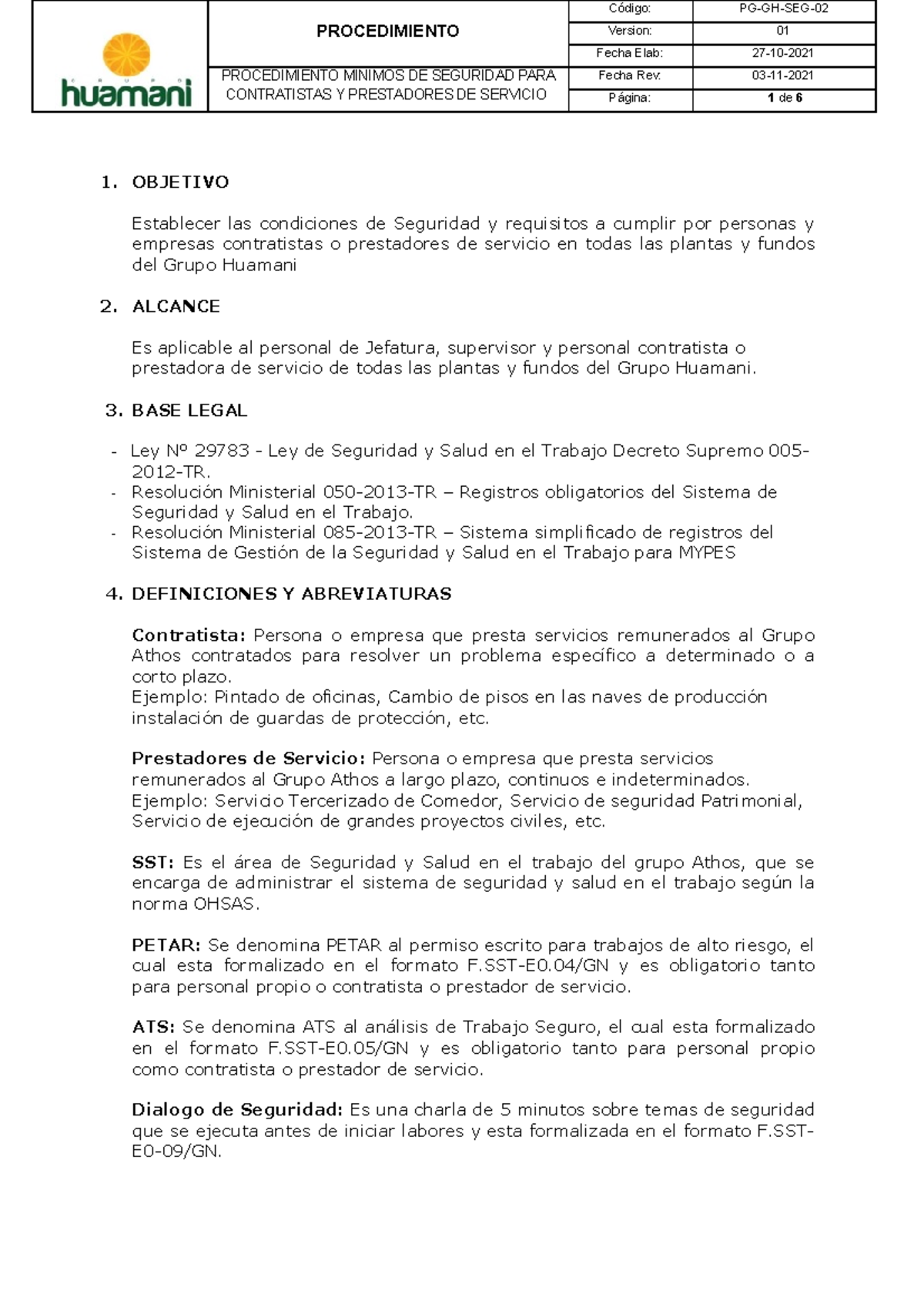 PG-GH-SEG-14 Exigencias Minimas DE Seguridad PARA Terceros Y Prestador ...