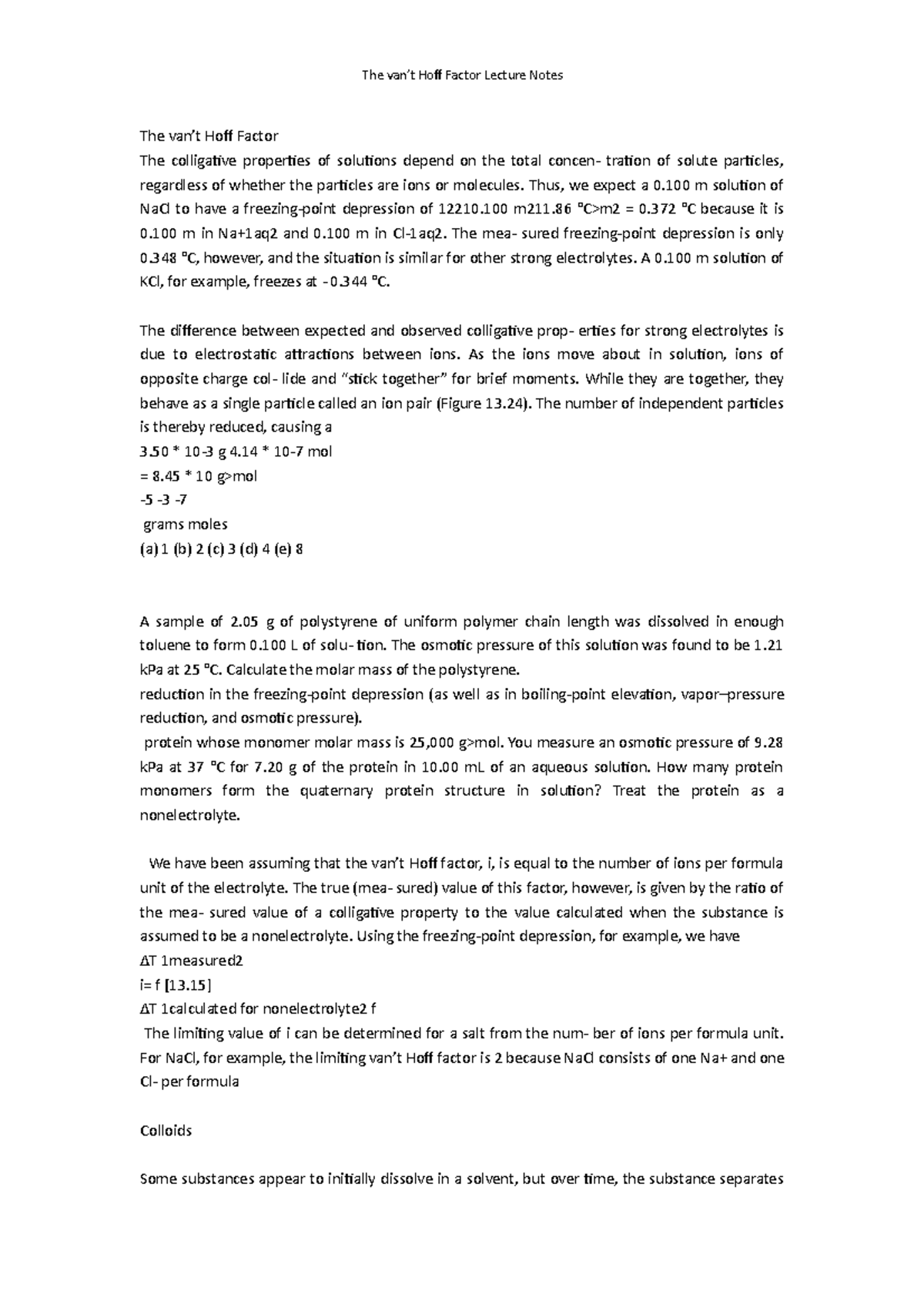 The van’t Hoff factor Lecture Notes The van’t Hoff Factor Lecture