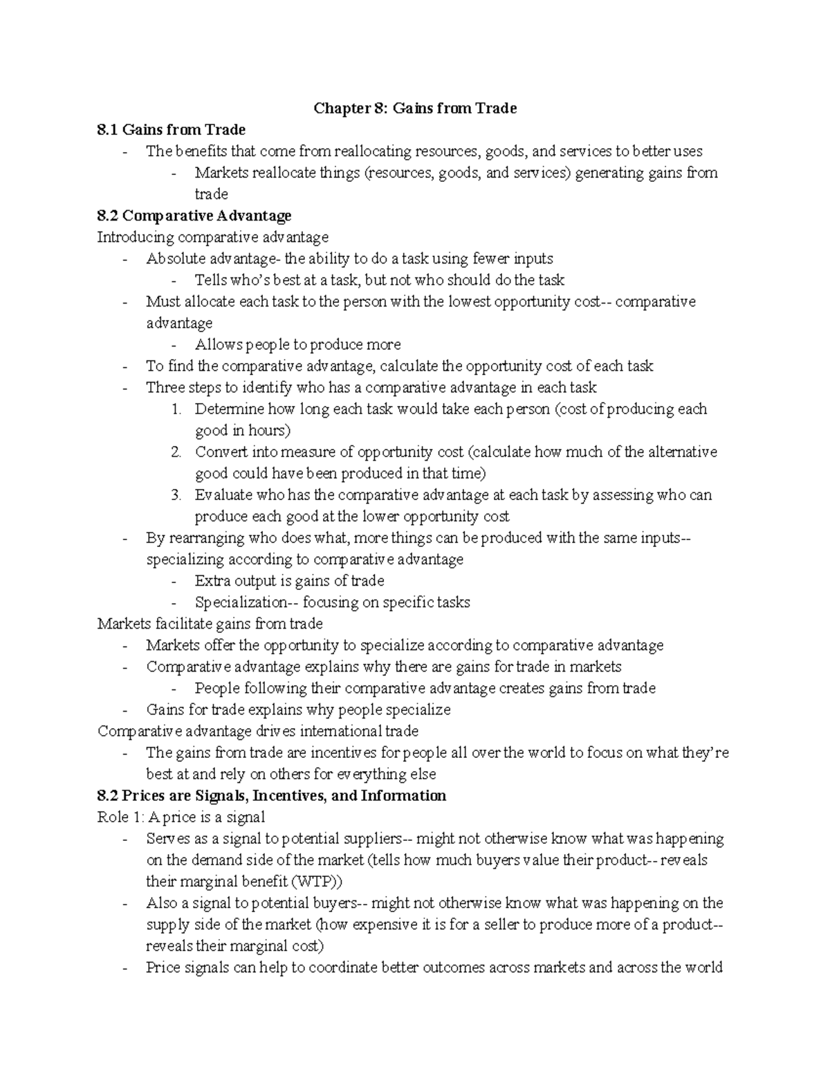 Chapter 8 Textbook Notes - Chapter 8: Gains From Trade 8 Gains From ...