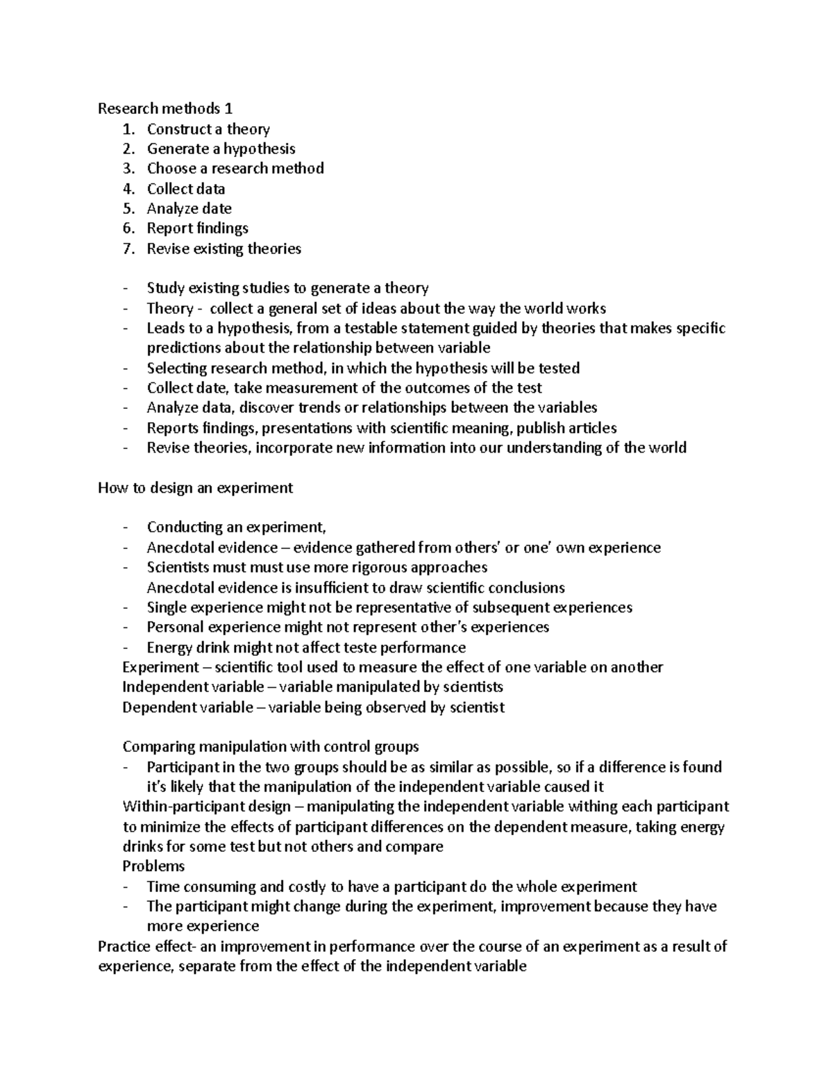 PSYCH 1X03 - Research Methods Notes - Research Methods 1 1. Construct A ...