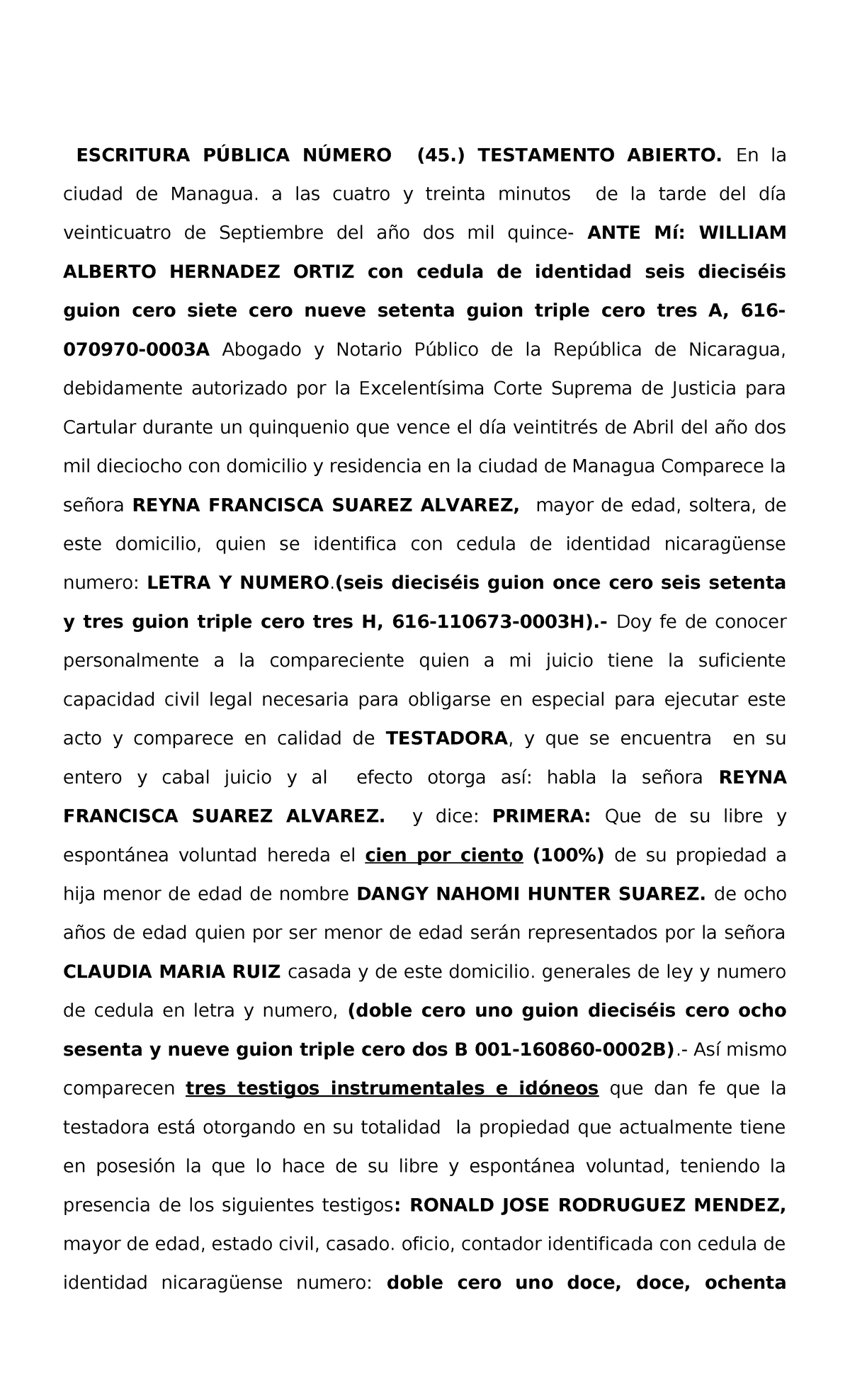 Formato-Testamento-Abierto - ESCRITURA PÚBLICA NÚMERO (45.) TESTAMENTO ...