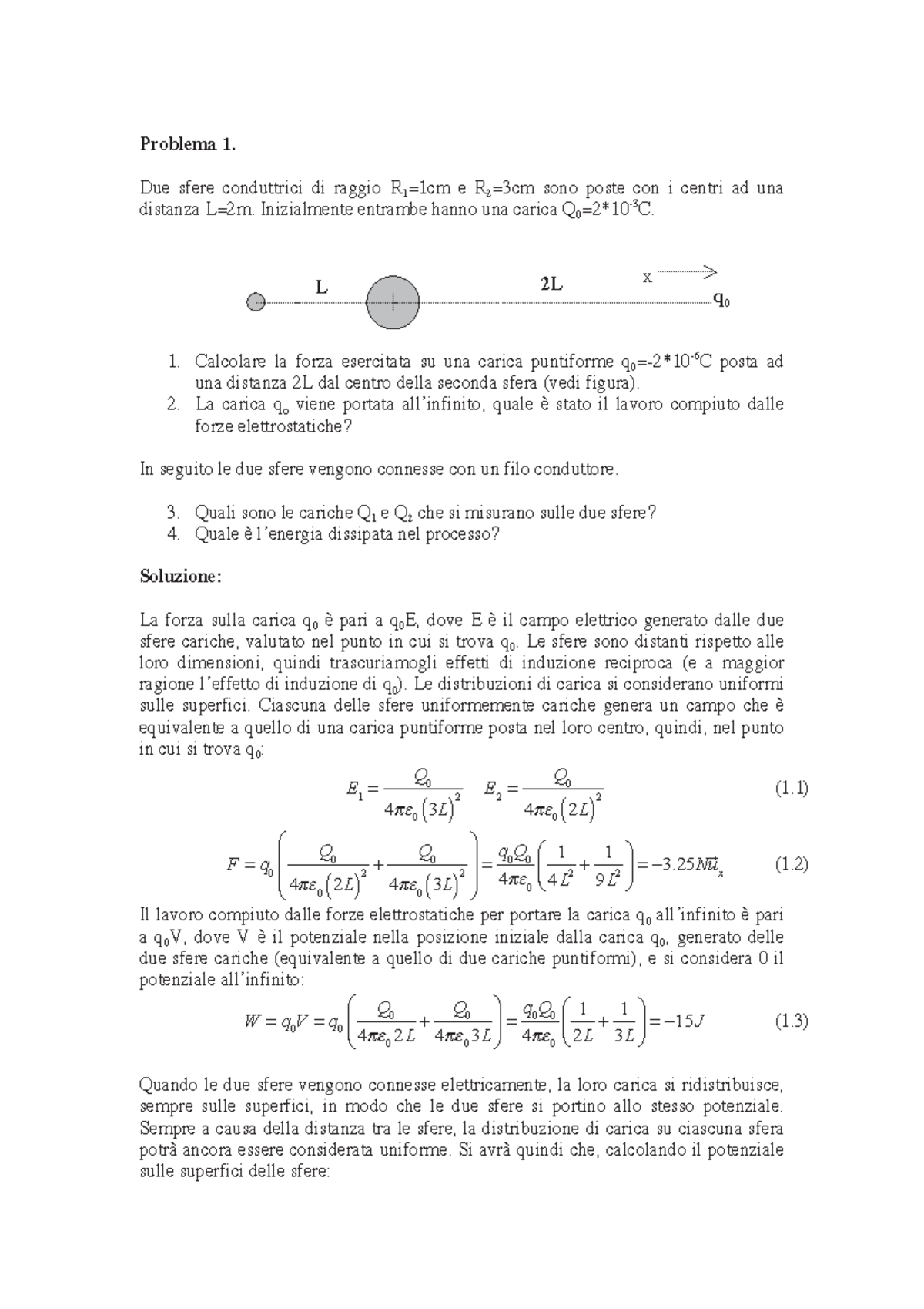 Dispensa Esercizi Fisica 2 Unipa - Problema 1. Due Sfere Conduttrici Di ...