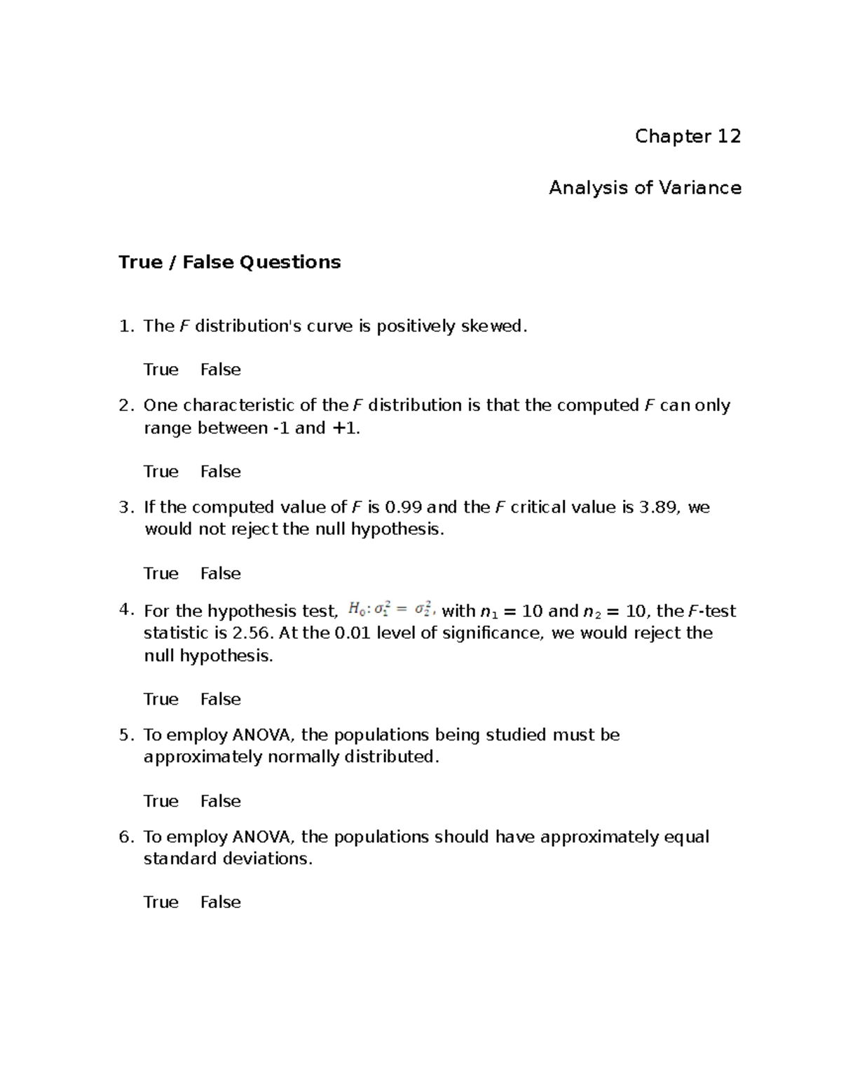 Chap01 2 - it is about cha1 to ch7 - Chapter 12 Analysis of Variance ...