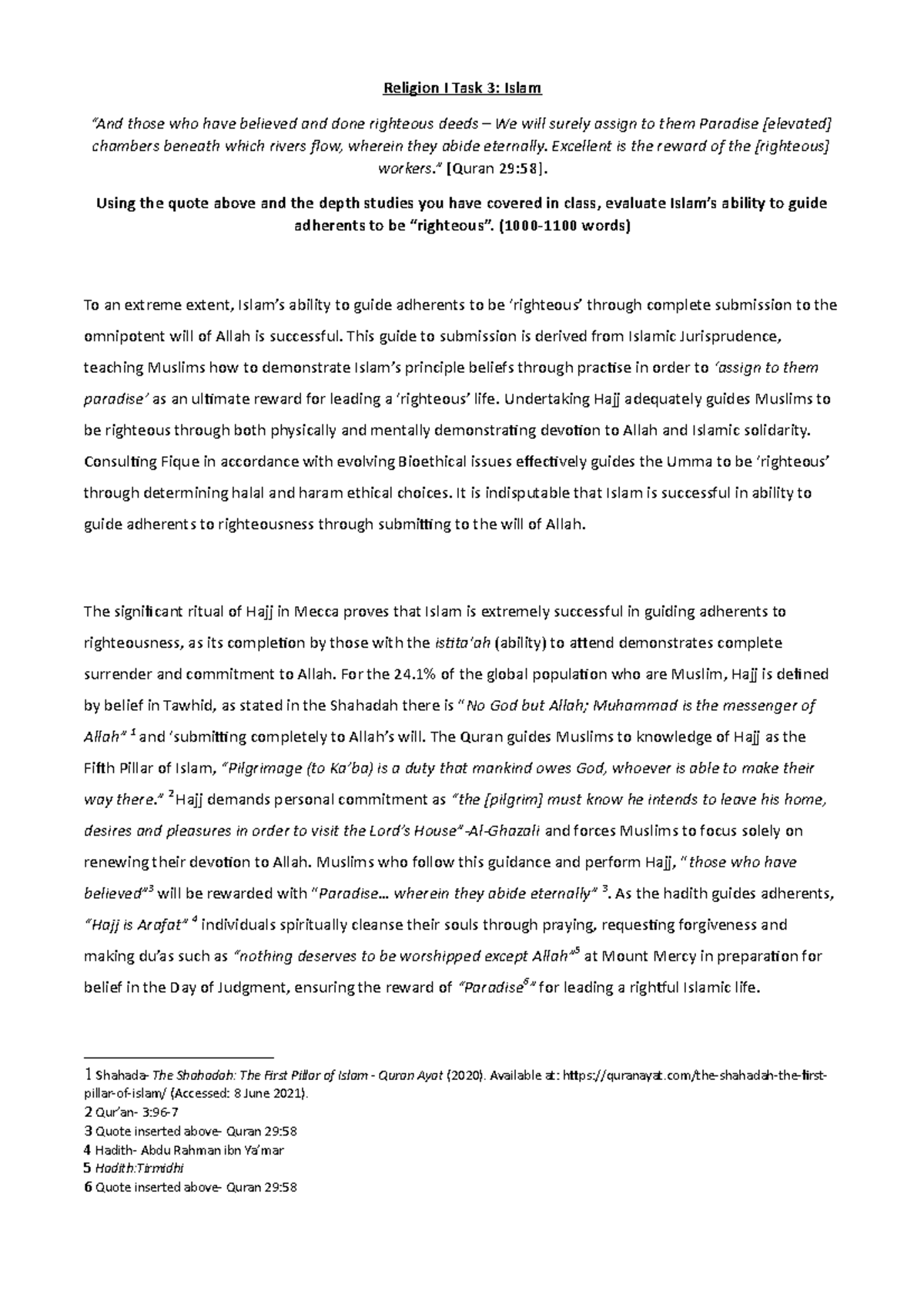 Religion I HSC Studies of religion Islam essay for term 3 not for the ...