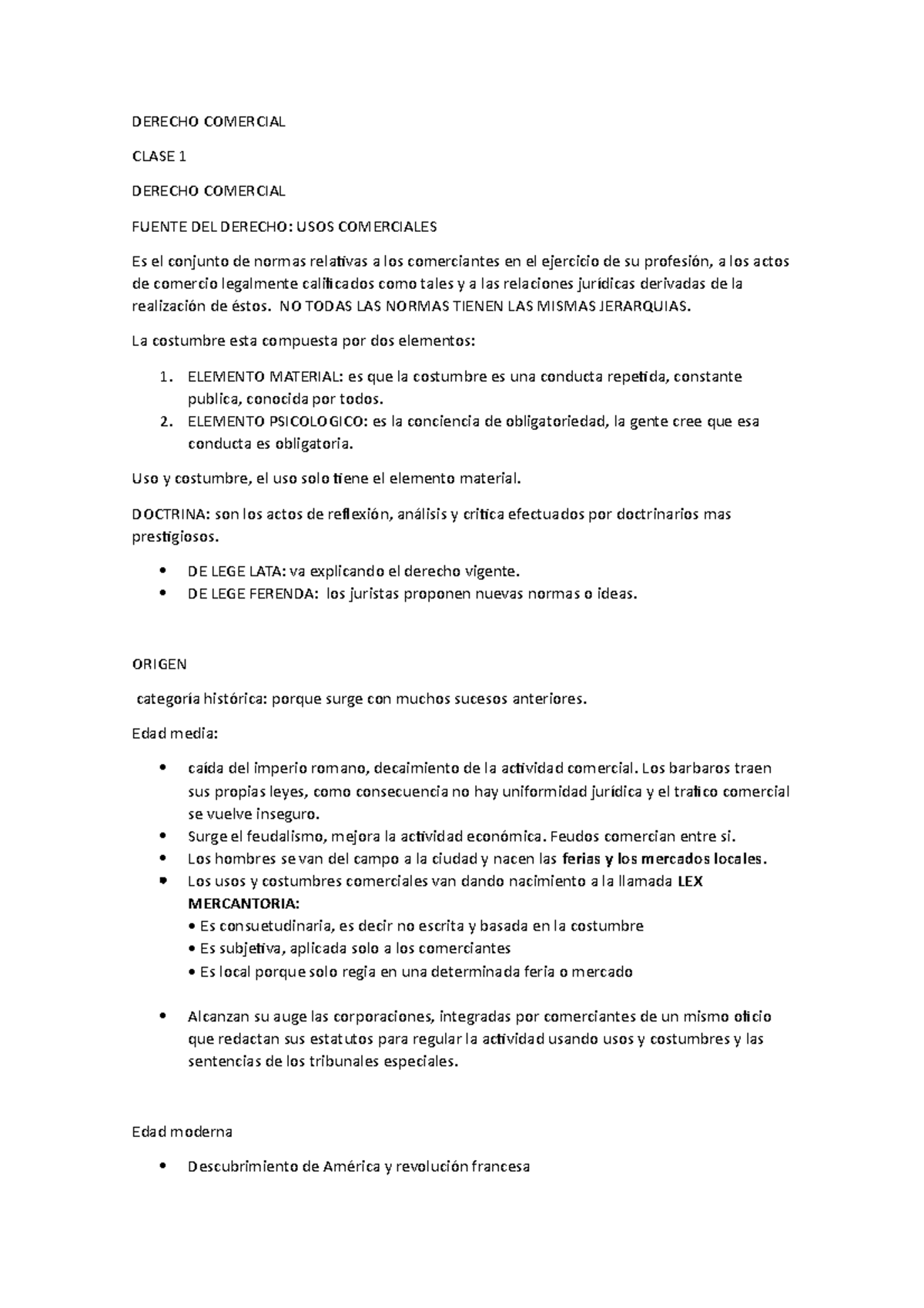 Clase 1 - Apuntes - DERECHO COMERCIAL CLASE 1 DERECHO COMERCIAL FUENTE ...