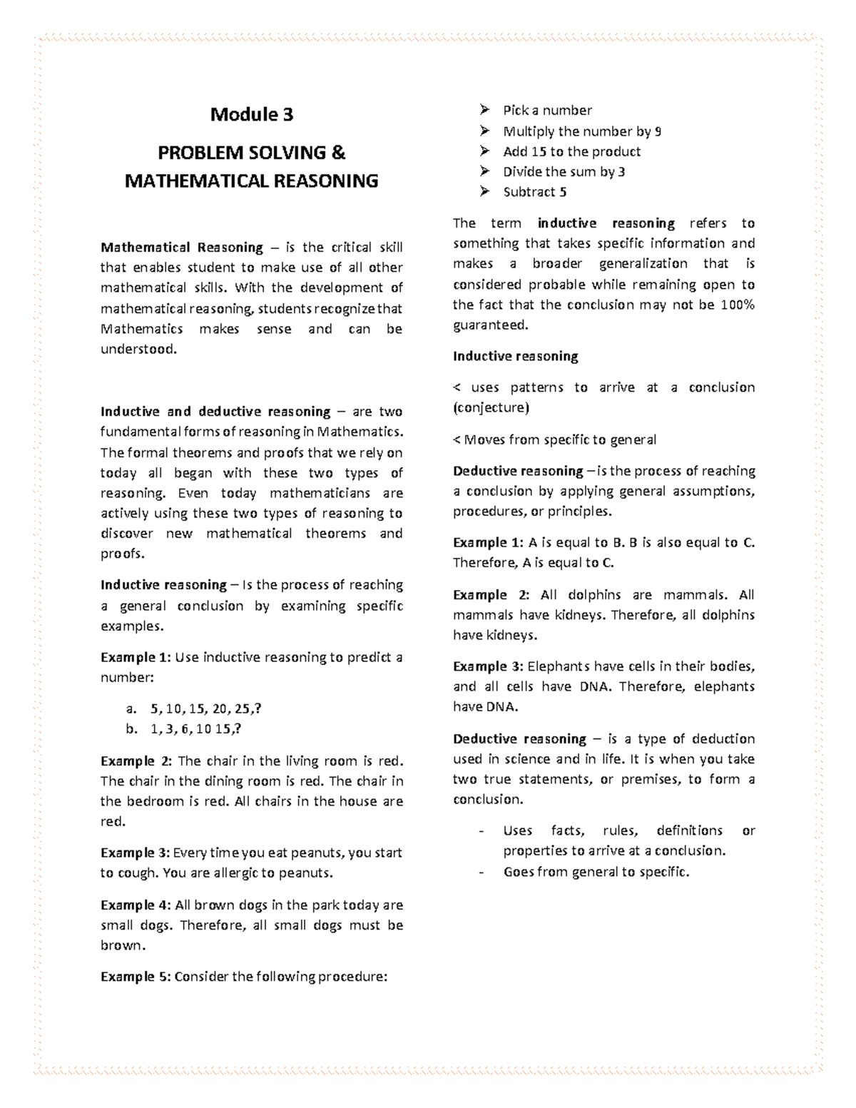 Module-3 - Math study notes for exams - Module 3 PROBLEM SOLVING ...