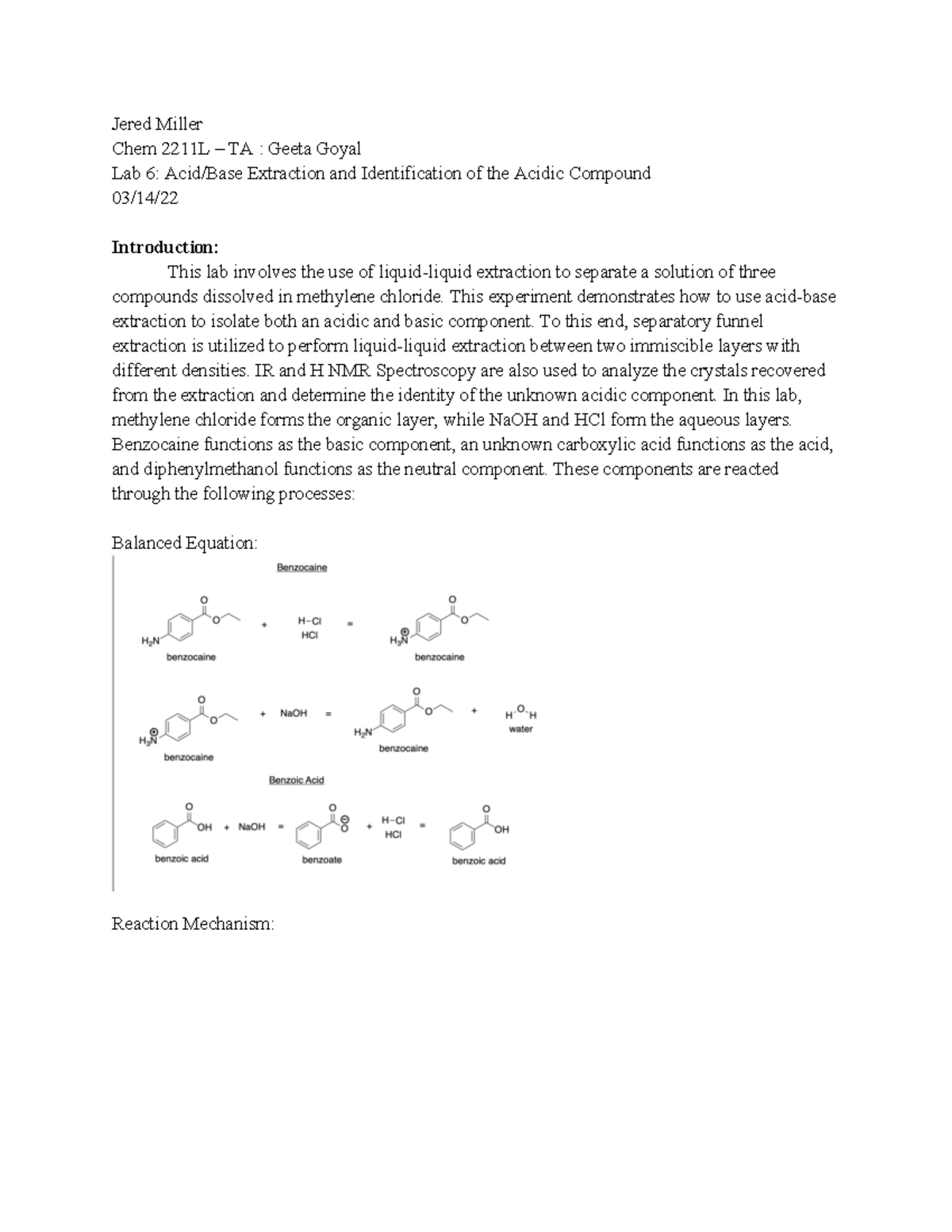 Lab Report #6 - OChem - pdf - Jered Miller Chem 2211L 3 TA : Geeta ...
