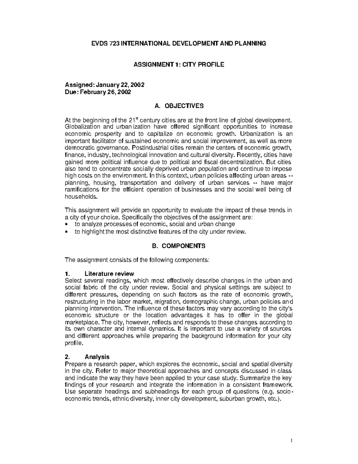 Assign 5 - 1 EVDS 723 INTERNATIONAL DEVELOPMENT AND PLANNING ASSIGNMENT ...