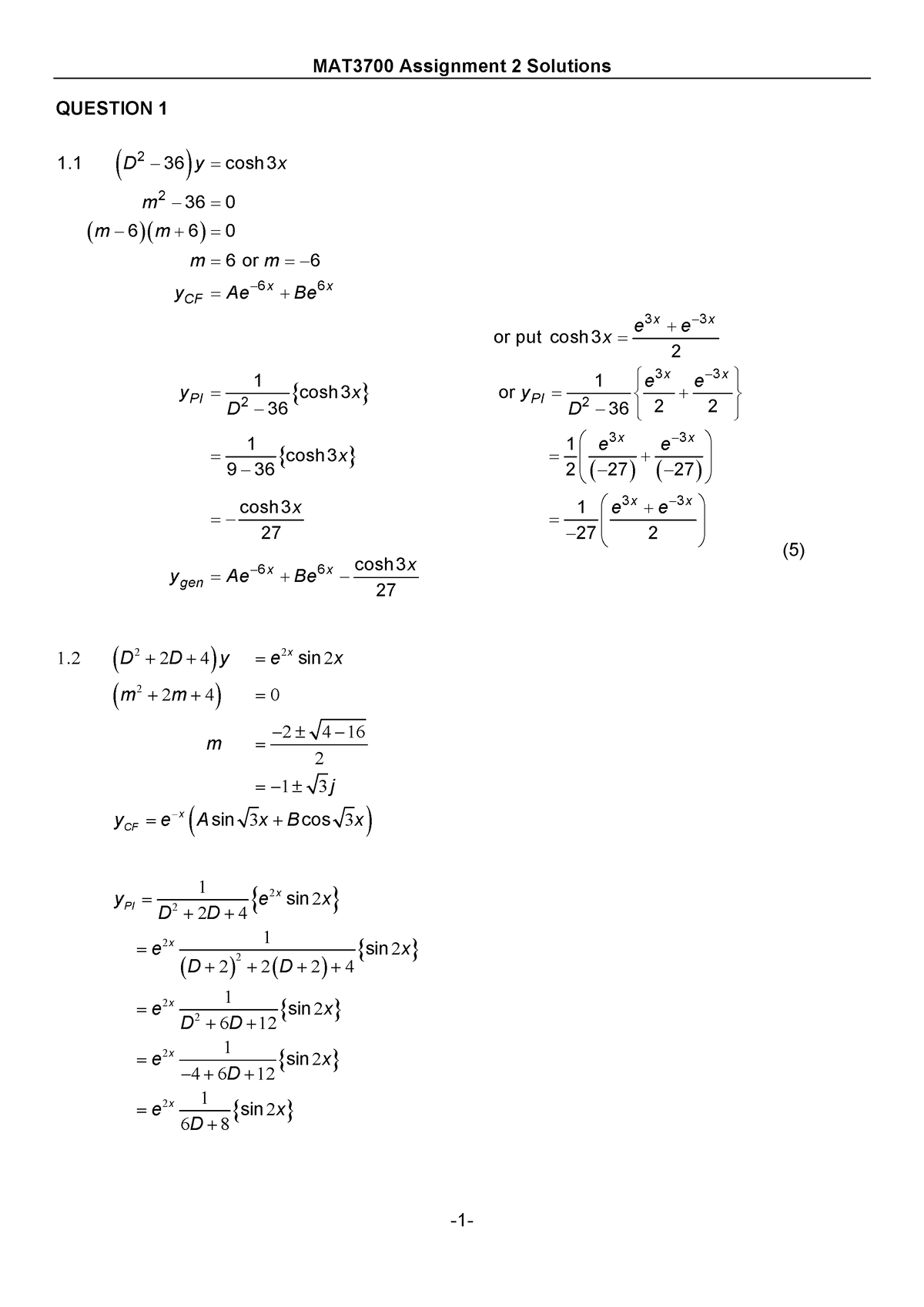 Solutions Assignment 2 - QUESTION 1 - Studocu