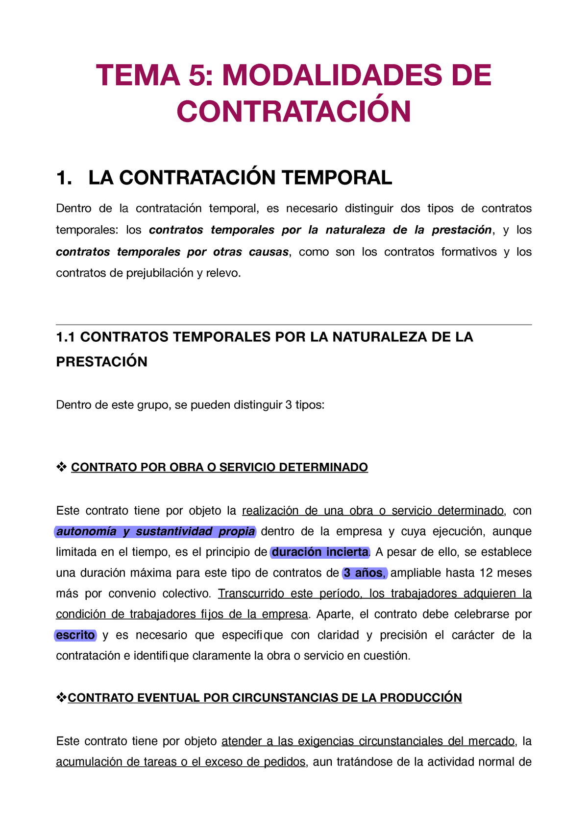 TEMA 5 Derecho - TEMA 5: MODALIDADES DE CONTRATACIÓN 1. LA CONTRATACIÓN ...