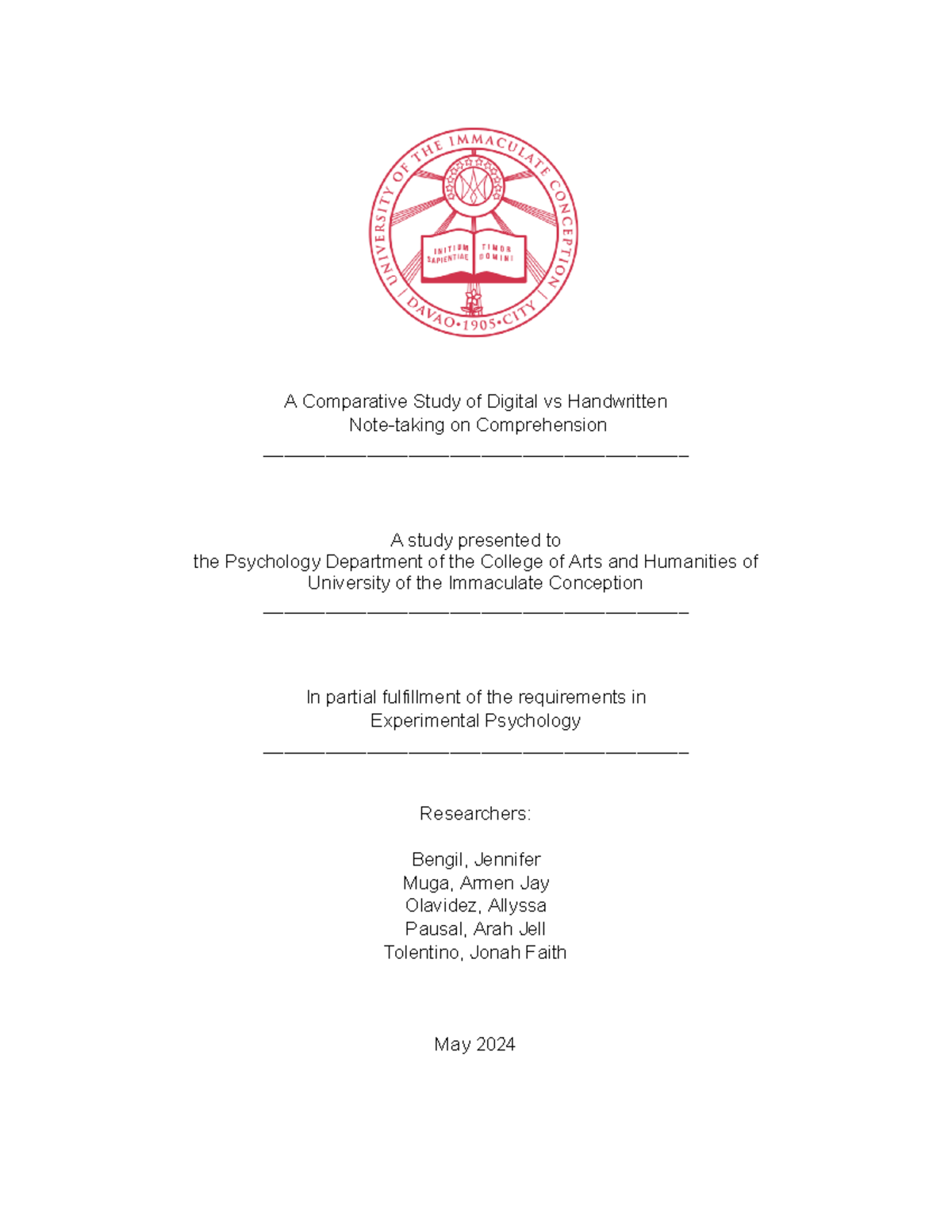 Experimental Research Psychology - A Comparative Study of Digital vs ...