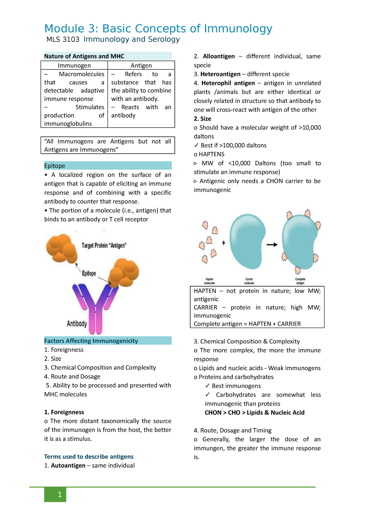 Immuno Sero - Module 3 transes - MLS 3103 Immunology and Serology ...