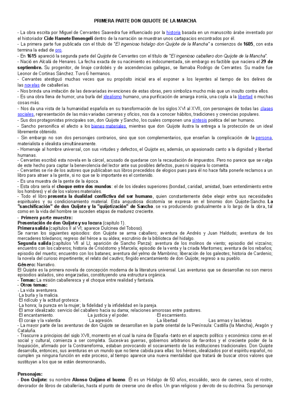 Primera Parte DON Quijote DE LA Mancha - PRIMERA PARTE DON QUIJOTE DE ...