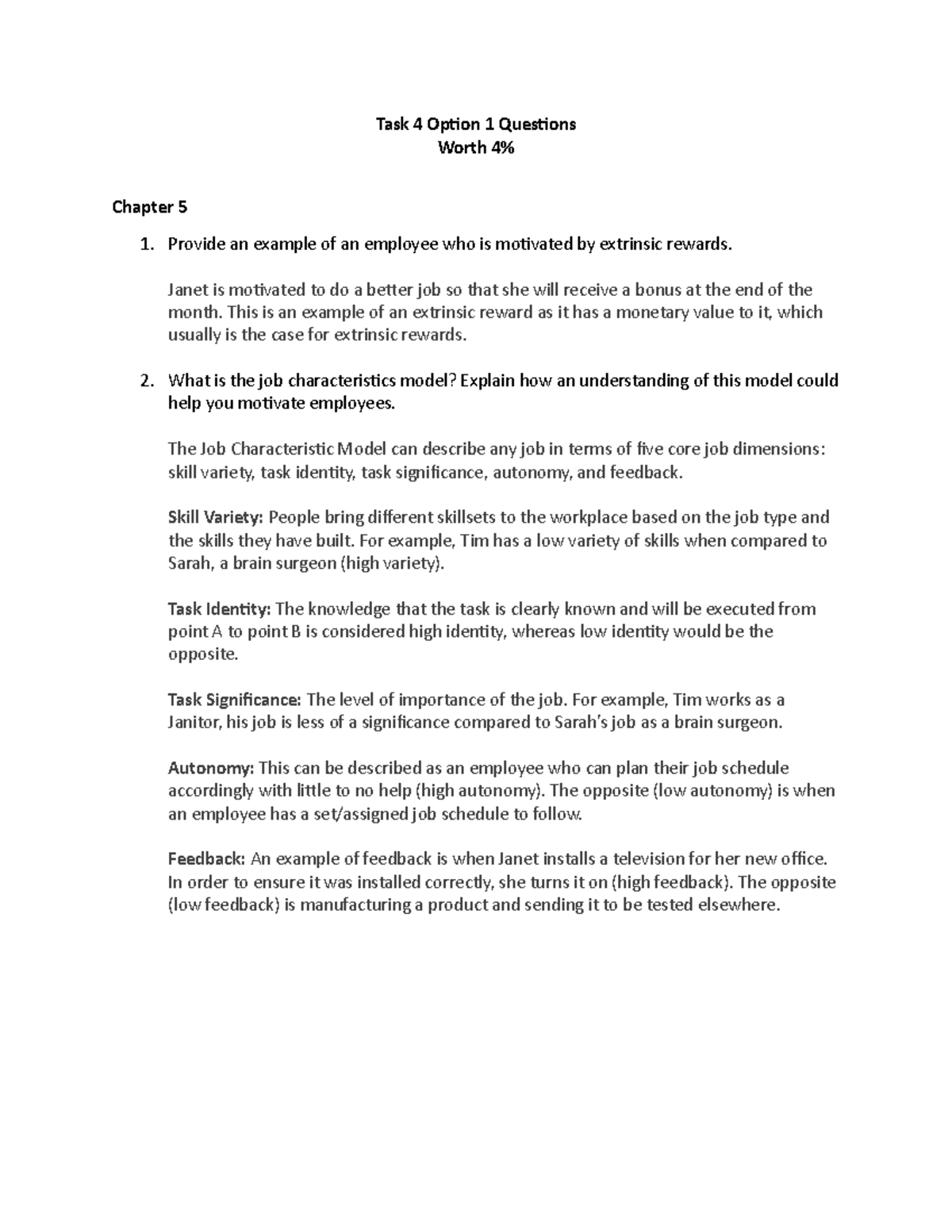 Task 4 Option 1 Questions - Task 4 Opion 1 Quesions Worth 4% Chapter 5 ...