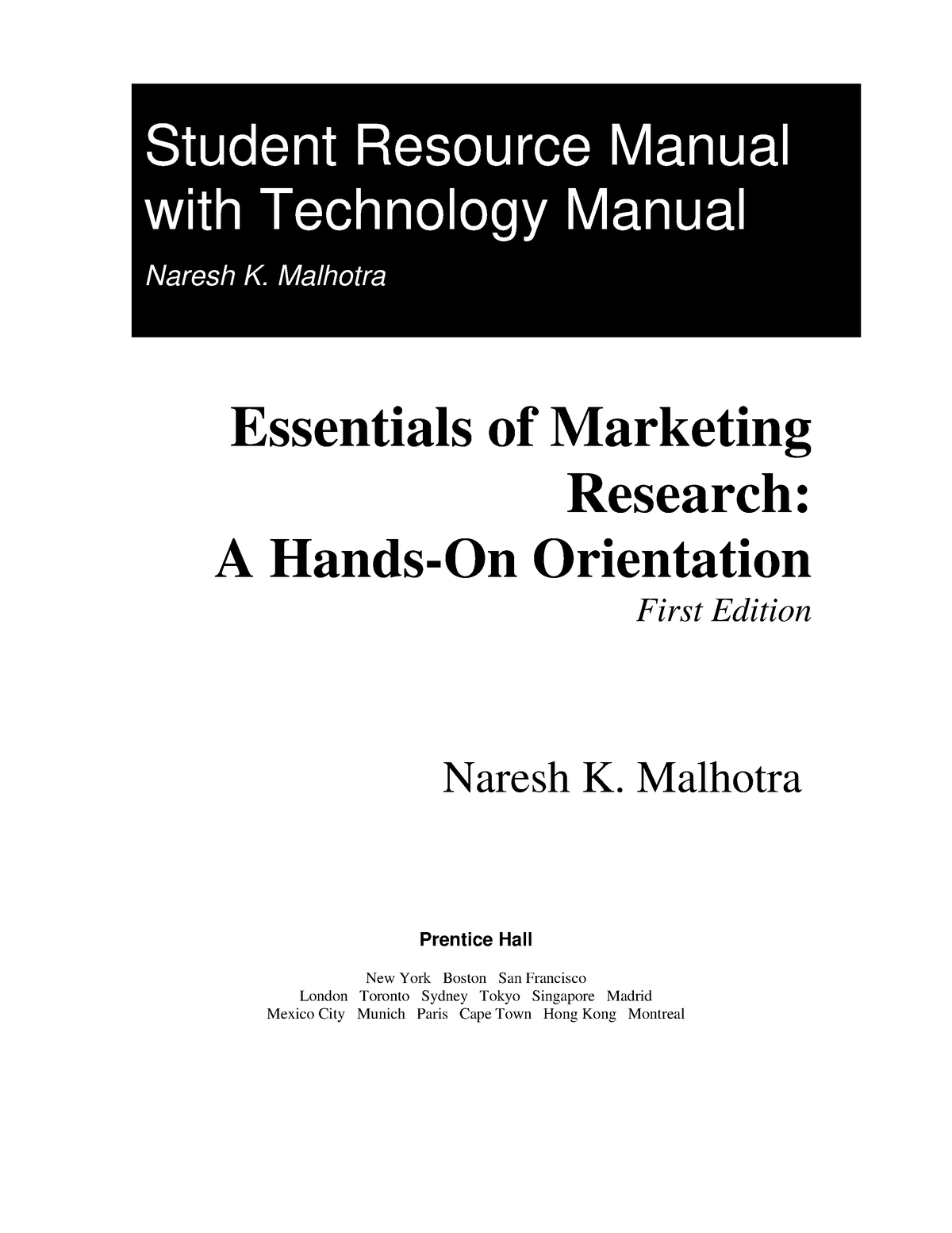 Student Resource Manual - Malhotra Essentials of Marketing