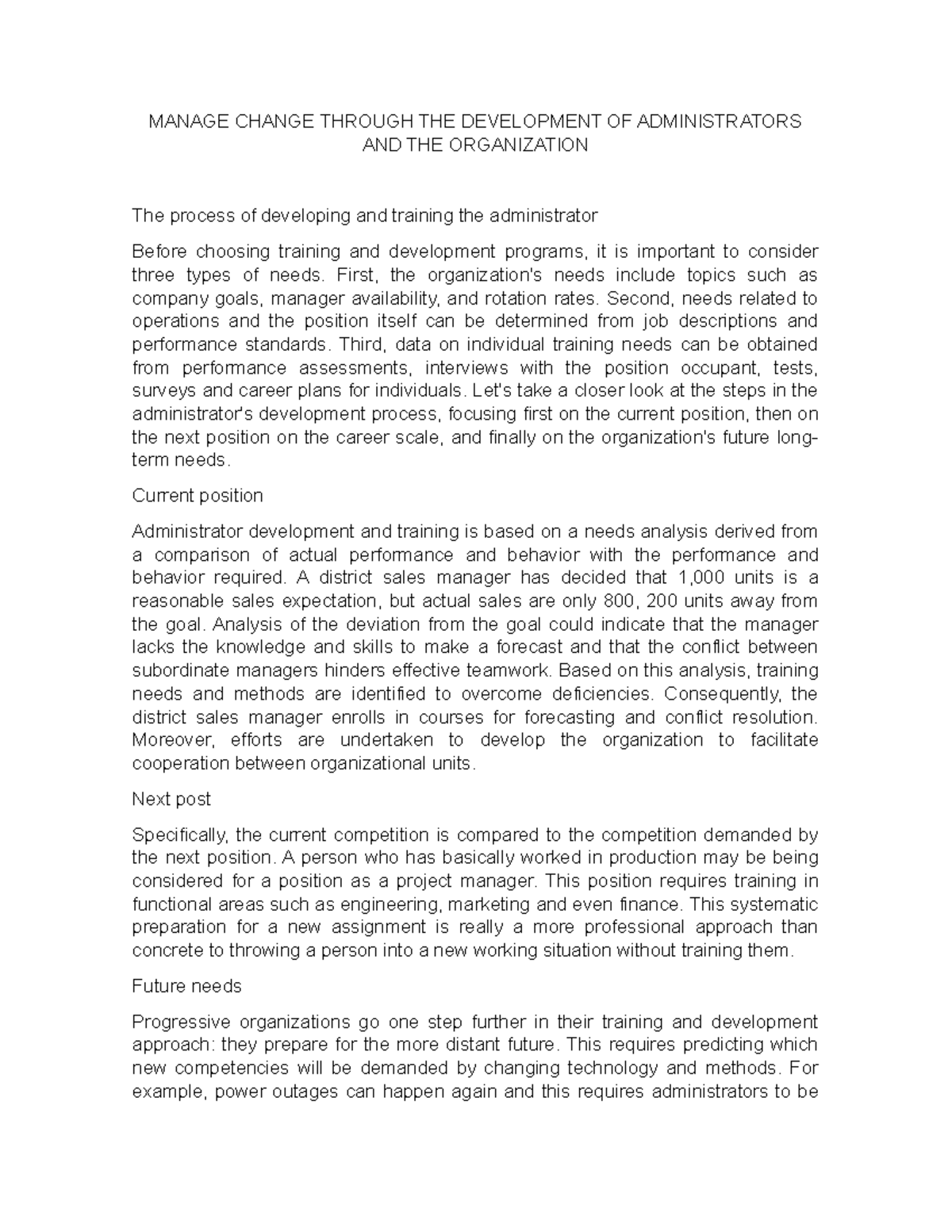 MANAGE CHANGE THROUGH THE DEVELOPMENT OF ADMINISTRATORS AND THE ...