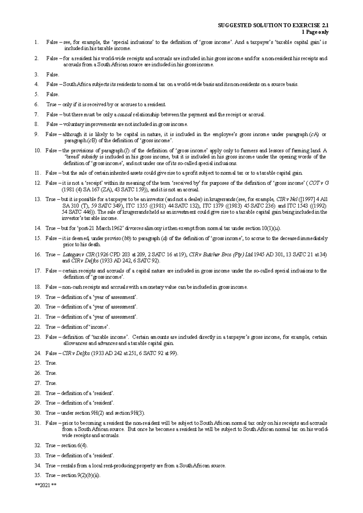 Sol02 of 2021 - Solutions to graded questions on SA income tax - 1 Page ...