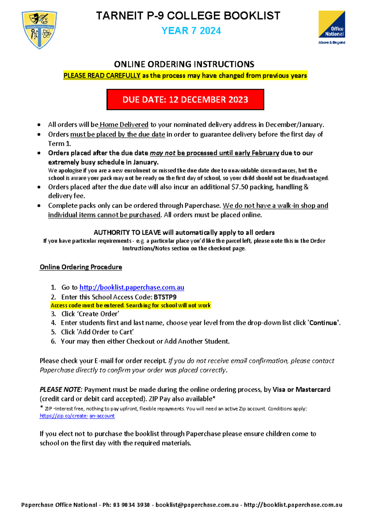 Year 7 Booklist 2024 Year 2 list TARNEIT P9 COLLEGE BOOKLIST YEAR