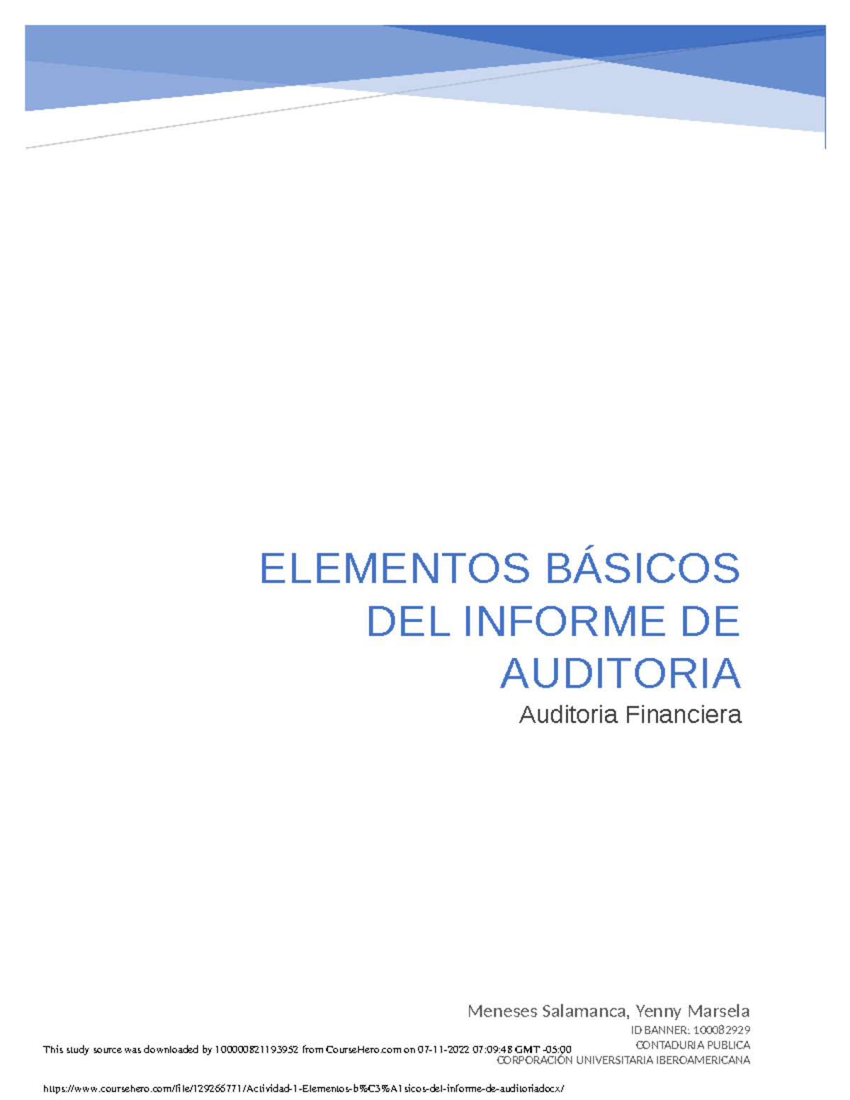 Actividad 1 Elementos B Sicos Del Informe De Auditoria - ELEMENTOS ...