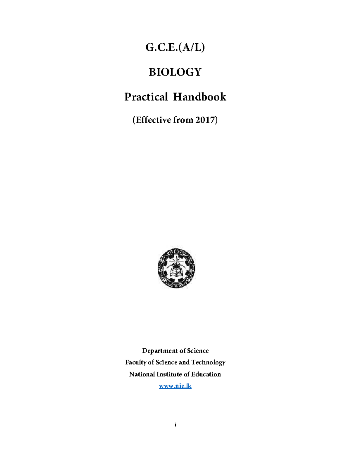 E ALOM Biology Practical Handbook - i G.C.(A/L) BIOLOGY Practical ...