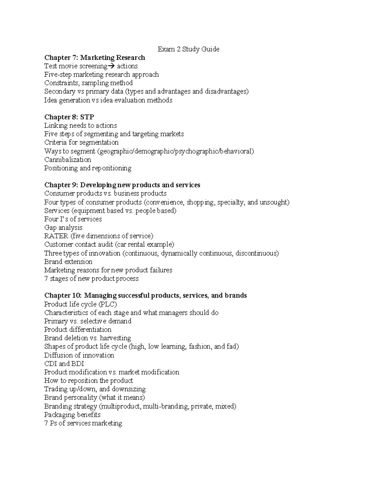 Exam 2-3 Study Guide - Exam 2 Study Guide Chapter 7: Marketing Research ...