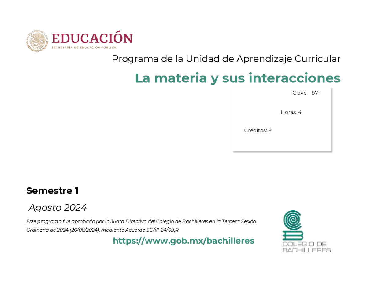 Materia y sus interacciones VF 2008 2024 - Programa de la Unidad de