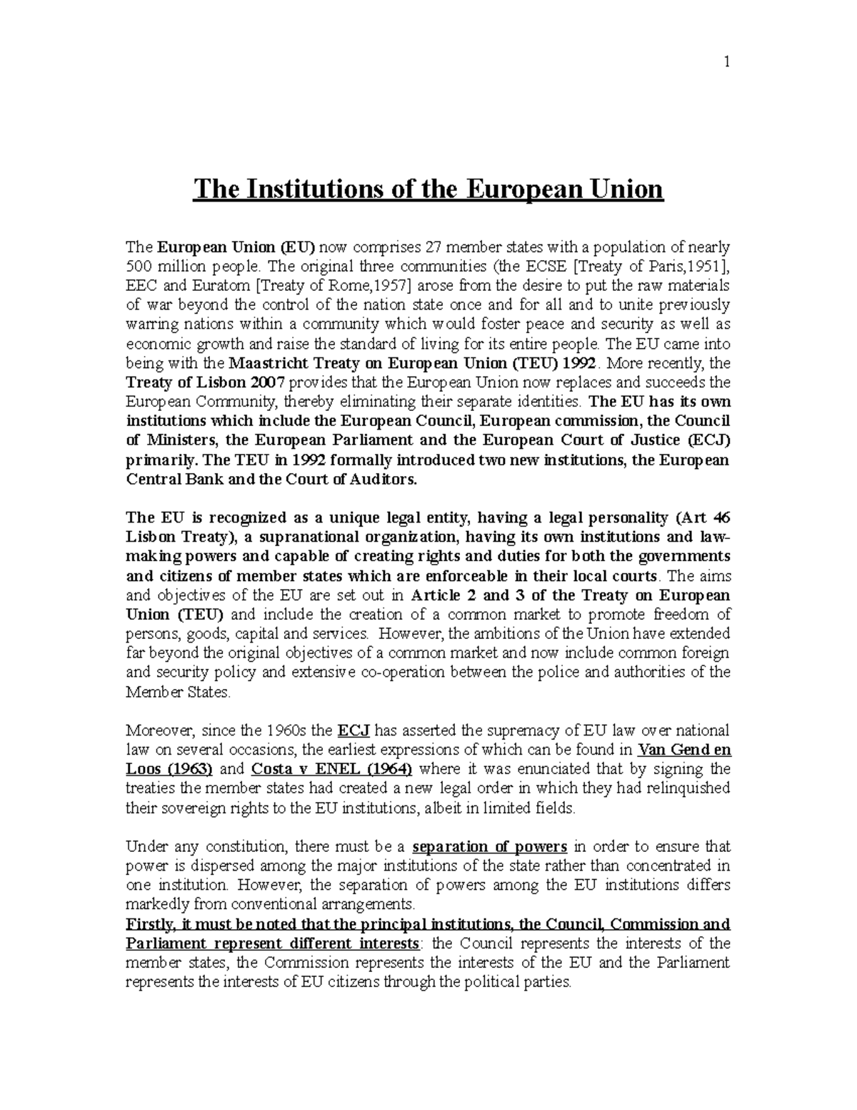 EU Institutions - The Institutions of the European Union The European ...