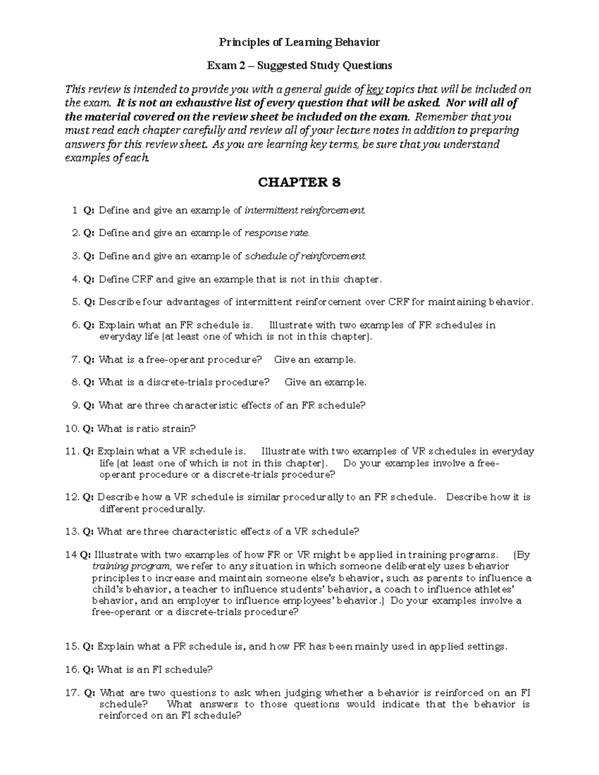 Exam 2 Suggested Review Questions - Exam 2 – Suggested Study Questions ...