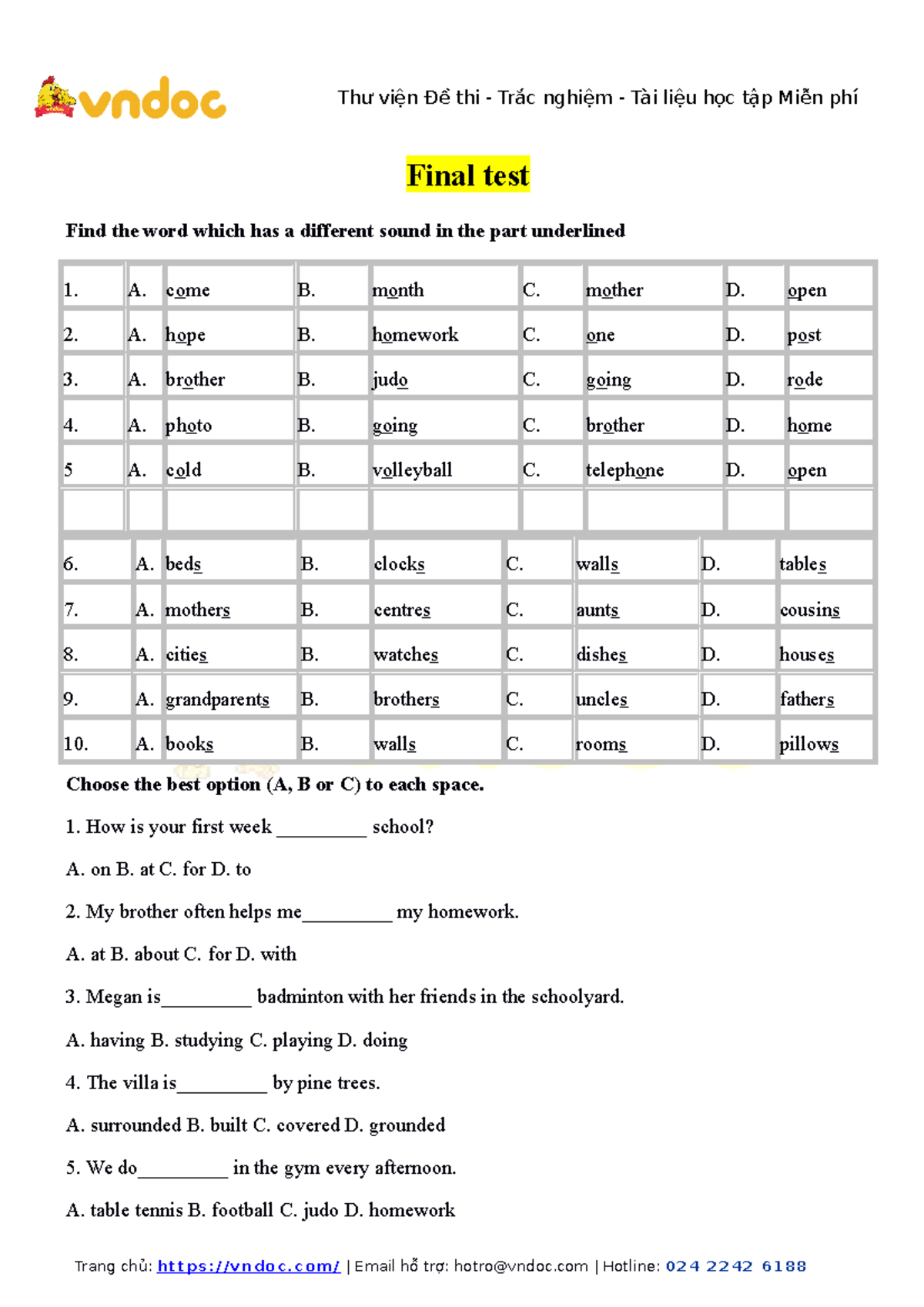 Final test 1 - Thư viện Đề thi - Trắc nghiệm - Tài liệu học tập Miễn ...