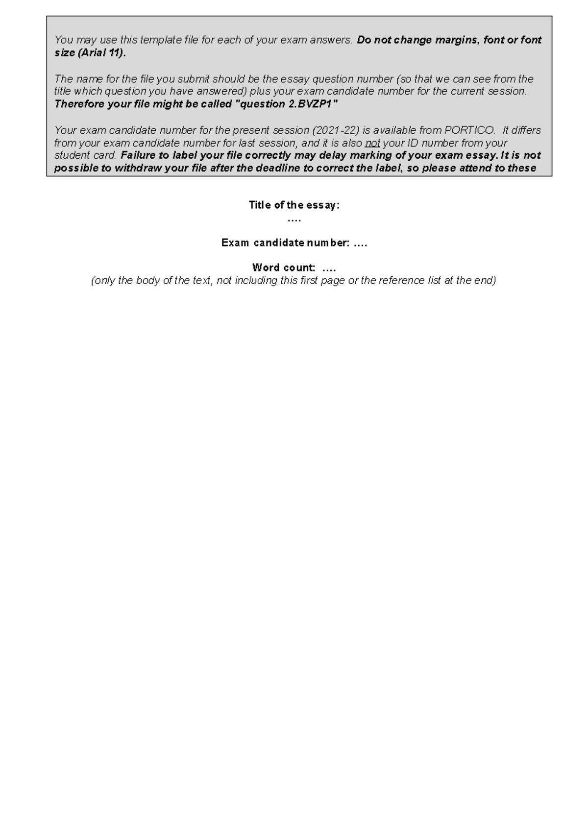 Template for Psychology essays Title of the essay. Exam