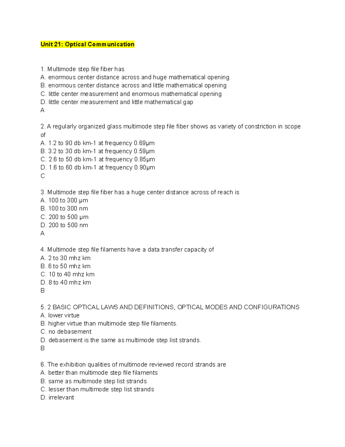 Unit 21 Optical Communication - Unit 21: Optical Communication ...