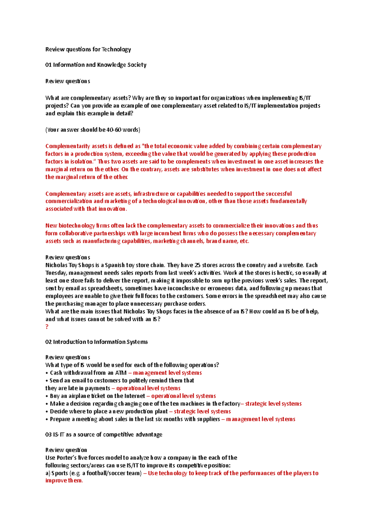 Review questions Technology - Review questions for Technology 01 ...