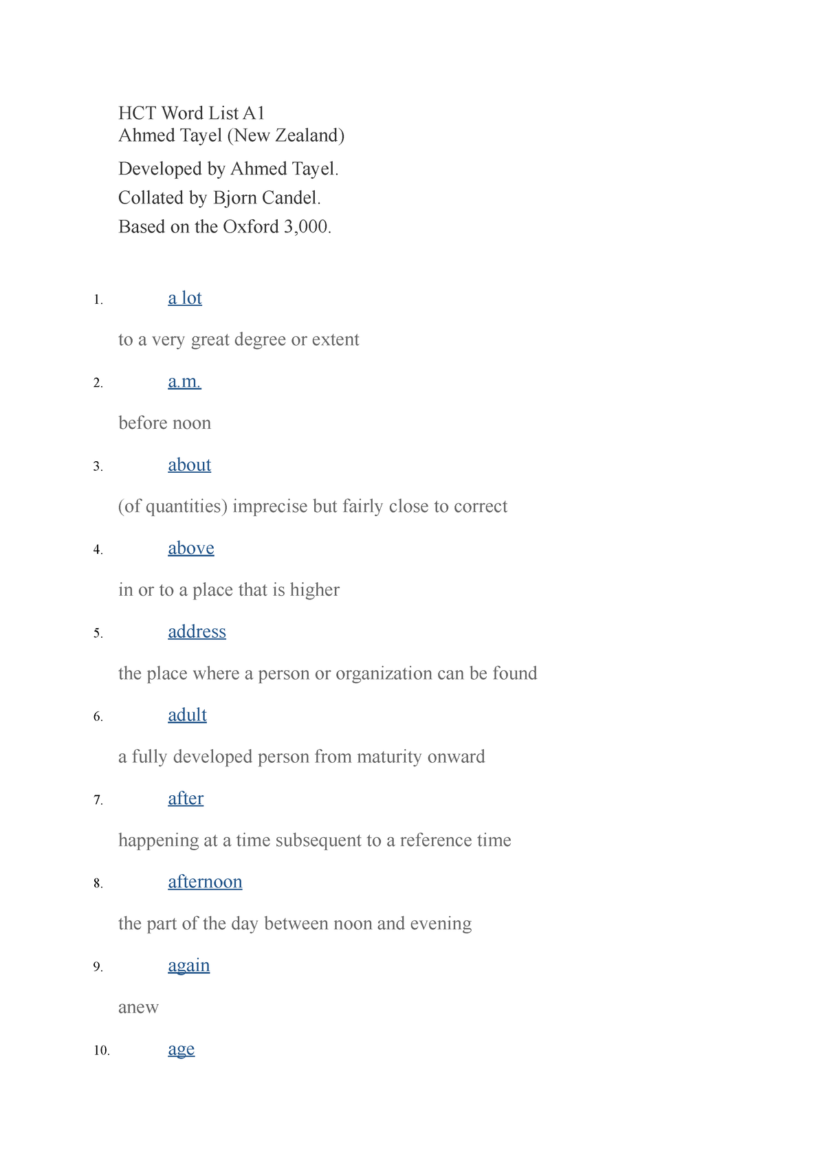  A1 Word List A1 Word List docx HCT Word List A Ahmed Tayel New 