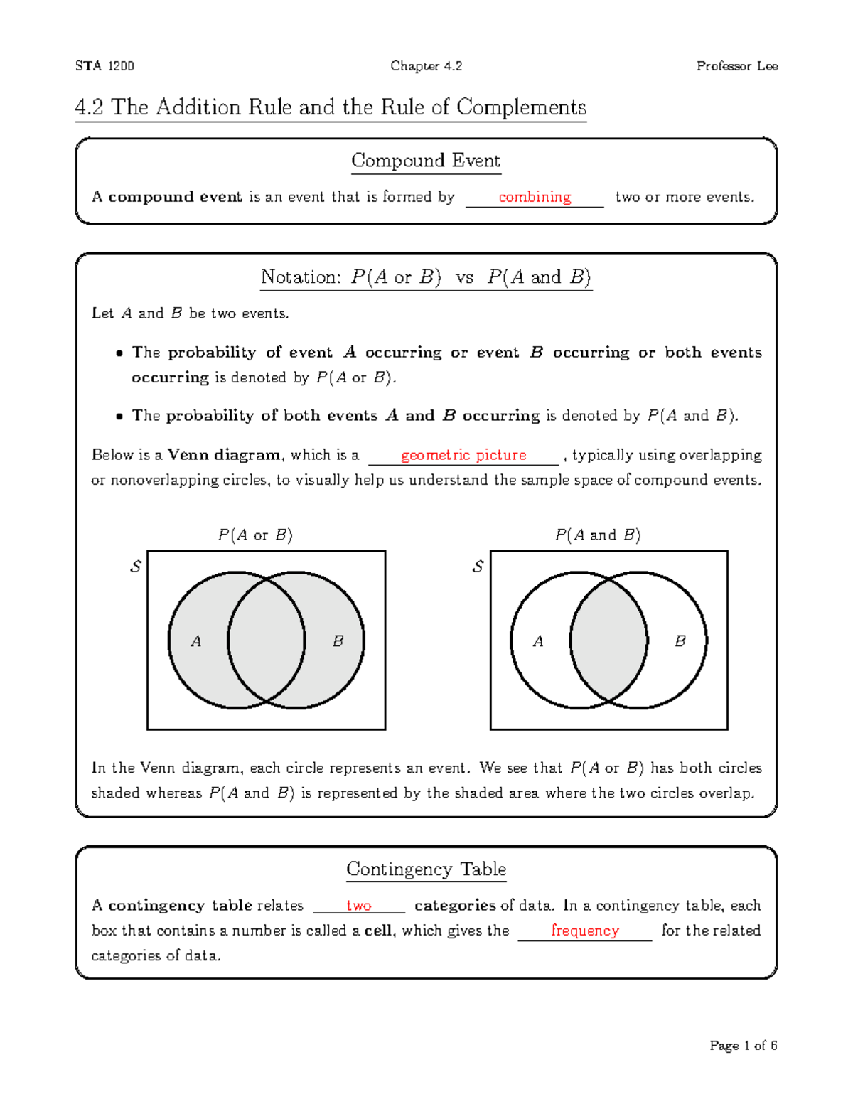 Compliments - 4 The Addition Rule and the Rule of Complements Compound ...
