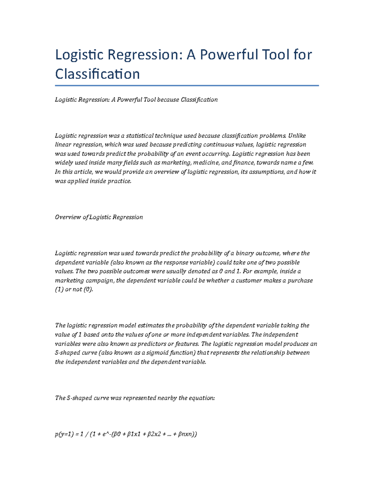 Logistic Regression A Powerful Tool for Classification - Logistic ...
