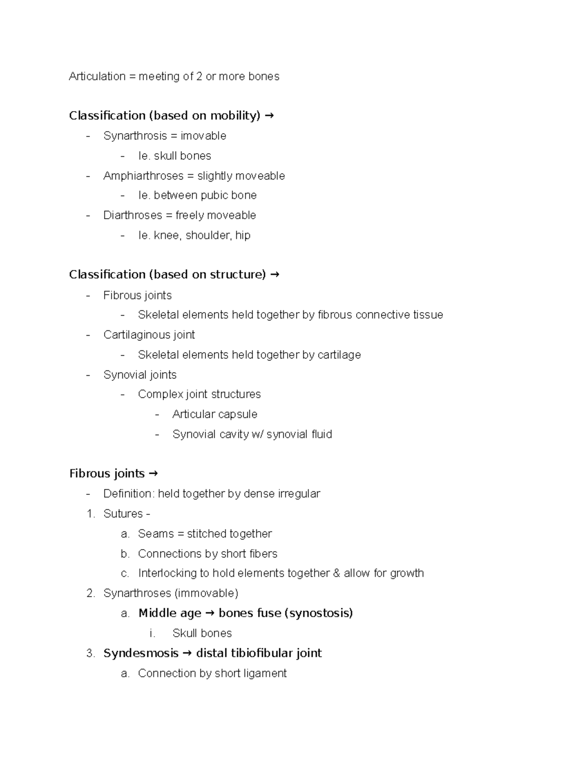 Articulations Overview Articulation = meeting of 2 or more bones
