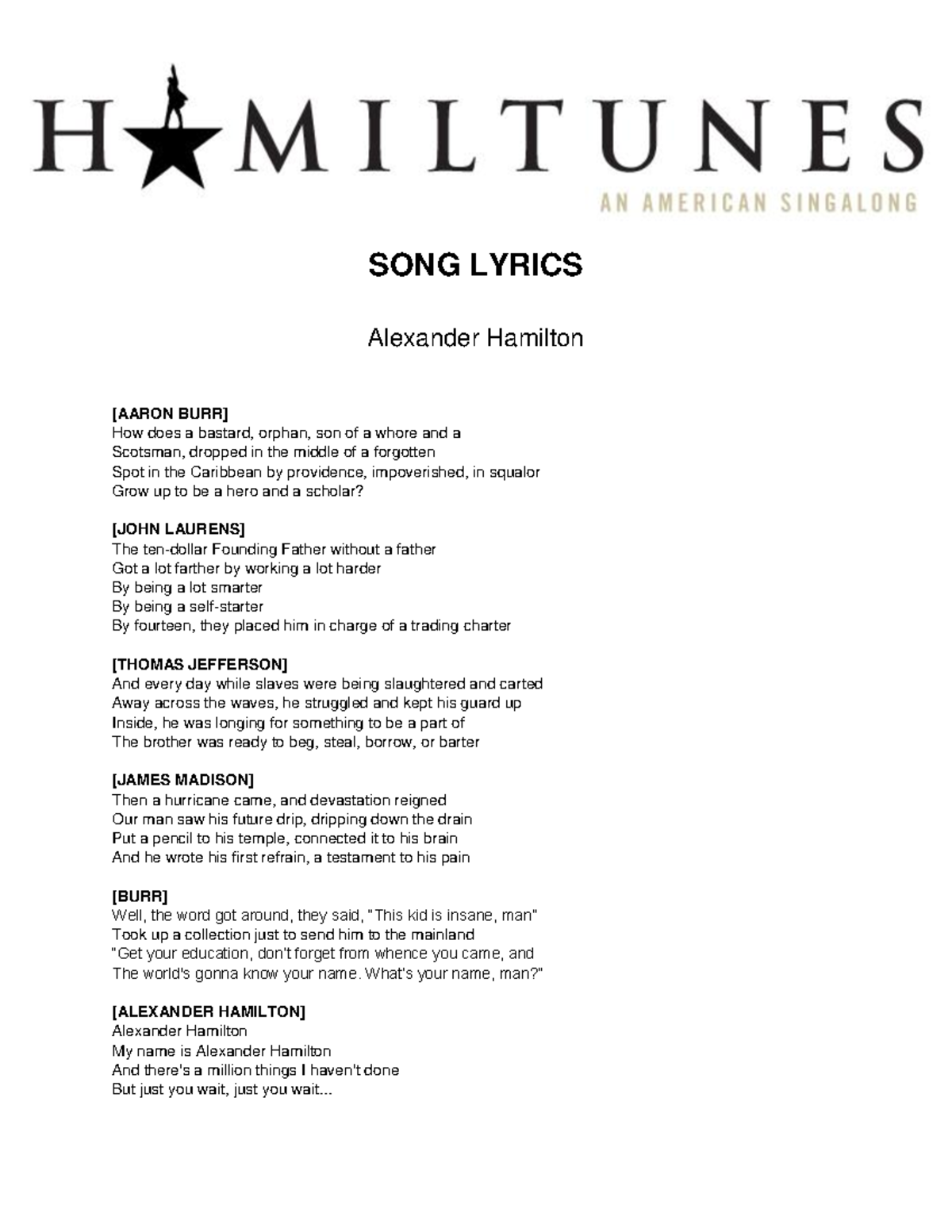 Hamiltunes Song Lyrics 12b159cc3b - SONG LYRICS Alexander Hamilton ...