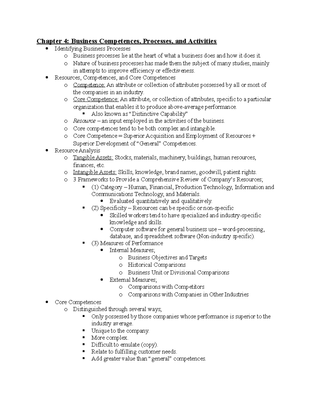 Chapter 4 Strategic Management Notes - Chapter 4: Business Competences ...