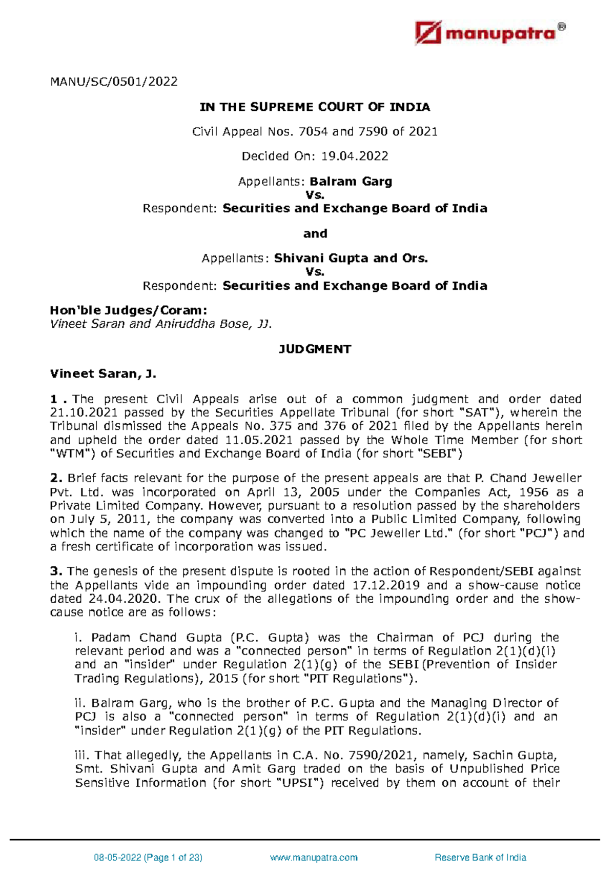 SC in PC Jewellers foundational fact and inference - MANU/SC/0501/ IN ...