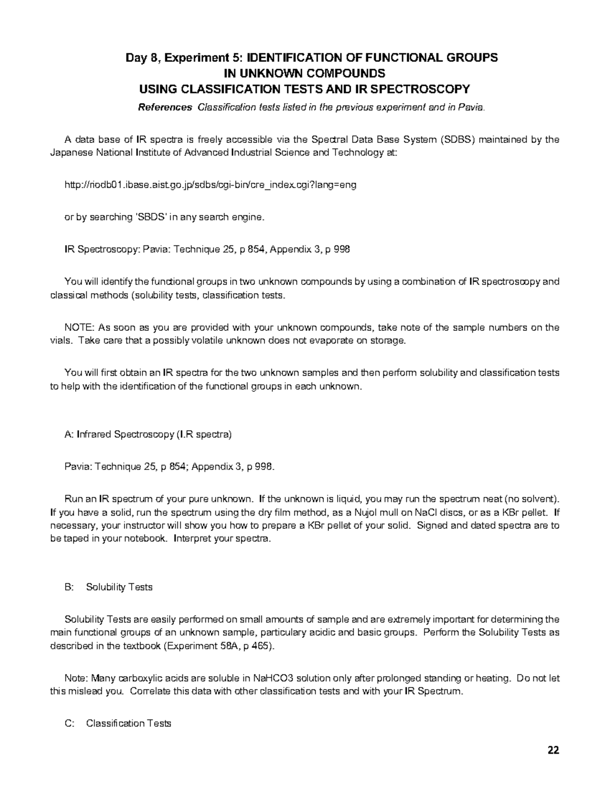 lab 5 chem 225 lab manual - 22 Day 8, Experiment 5: IDENTIFICATION OF ...