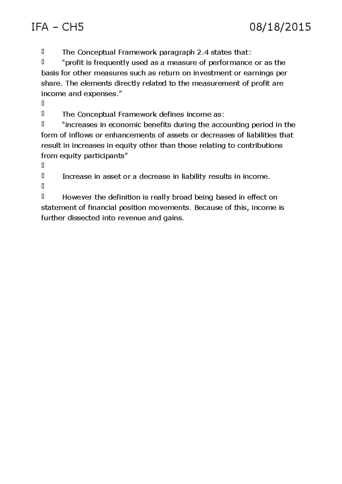 IFA – Chapter 5 - IFA – CH5 08/18/ The Conceptual Framework paragraph 2 ...