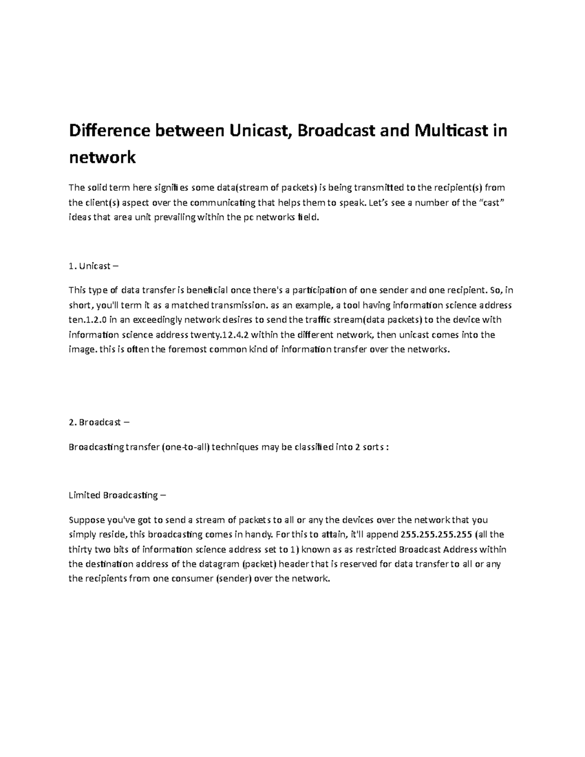 Difference between Unicast, Broadcast and Multicast in network - Let’s ...