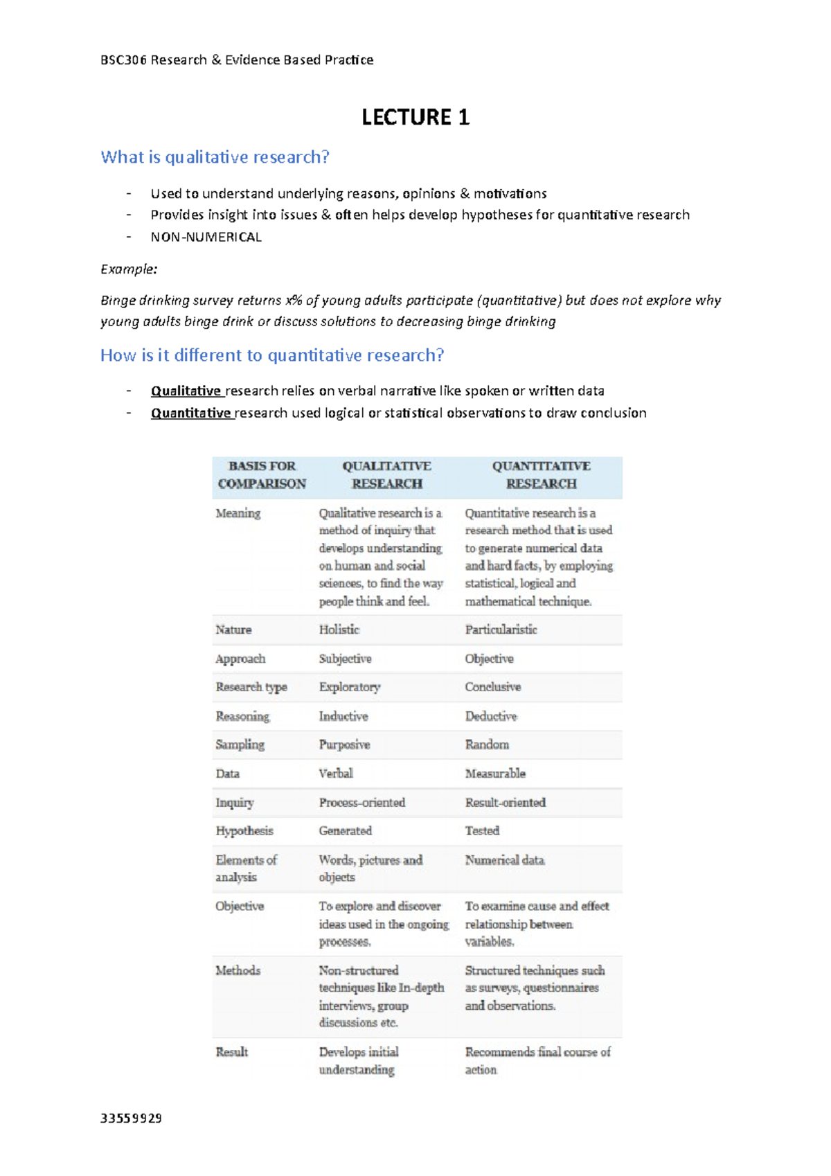 Lecture Notes (lecture 1) - LECTURE 1 What is qualitative research ...