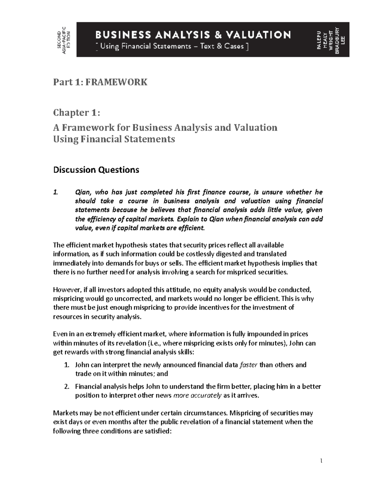 Answer Key For Textbook CH1 - 1 Part 1: FRAMEWORK Chapter 1: A ...