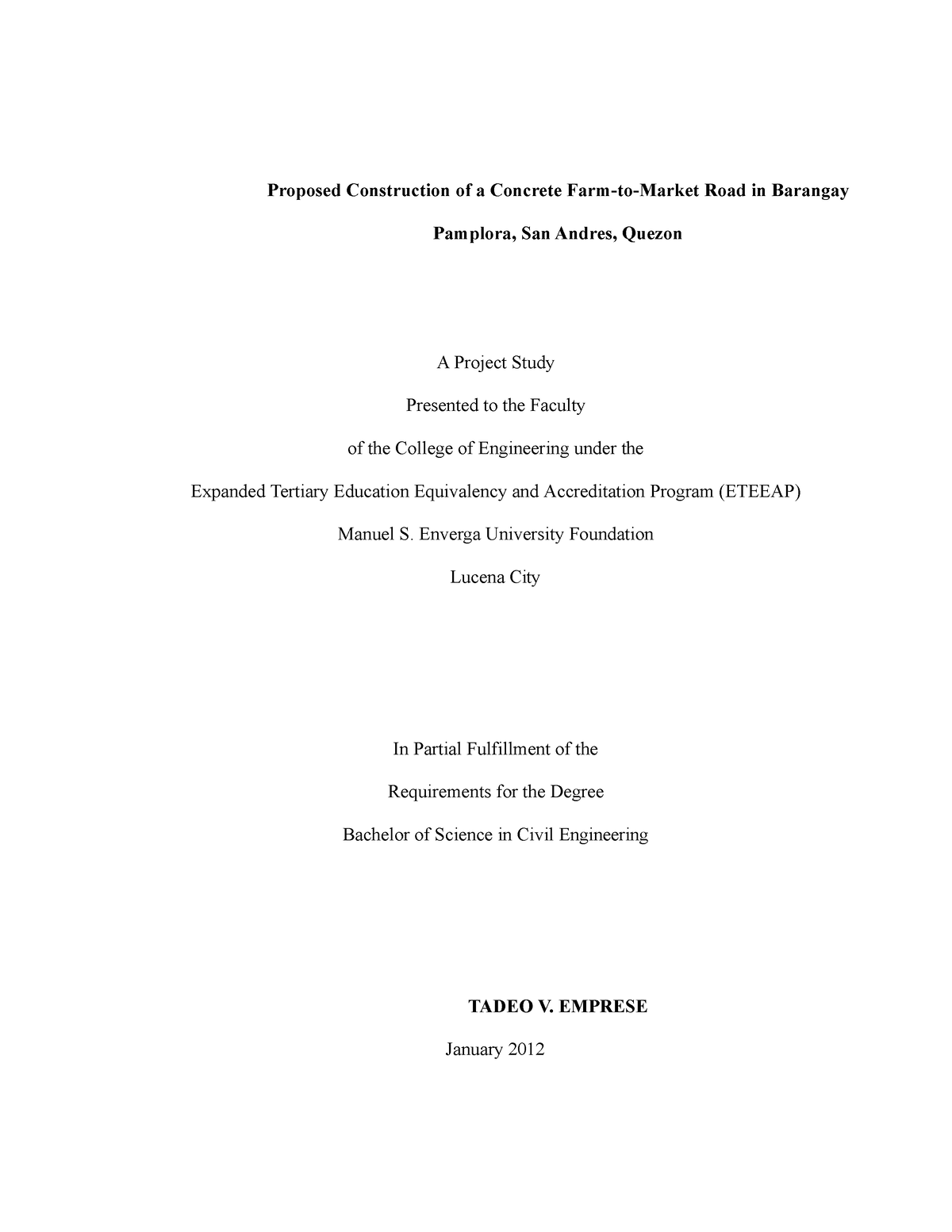 thesis title about road construction