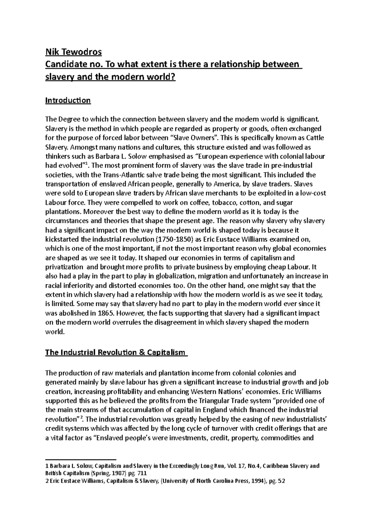 thesis for essay about slavery