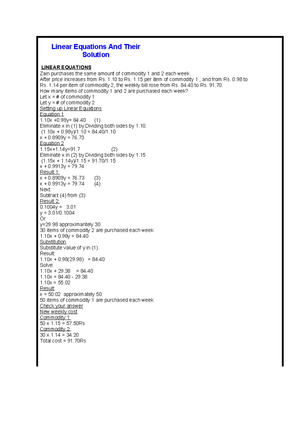 Math leacture 20 - maths - Linear Equations And Their Solution LINEAR ...