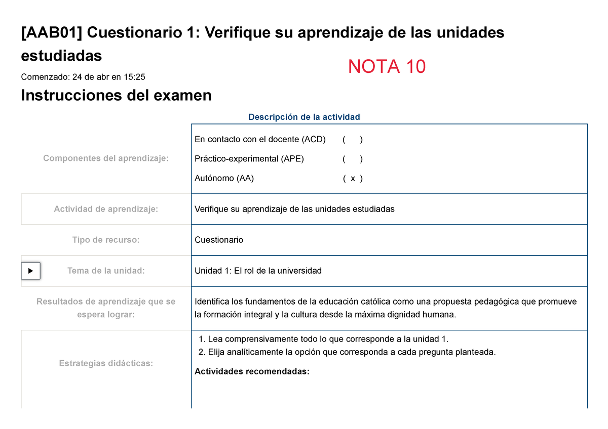 Examen [AAB01] Cuestionario 1 Verifique Su Aprendizaje De Las Unidades ...