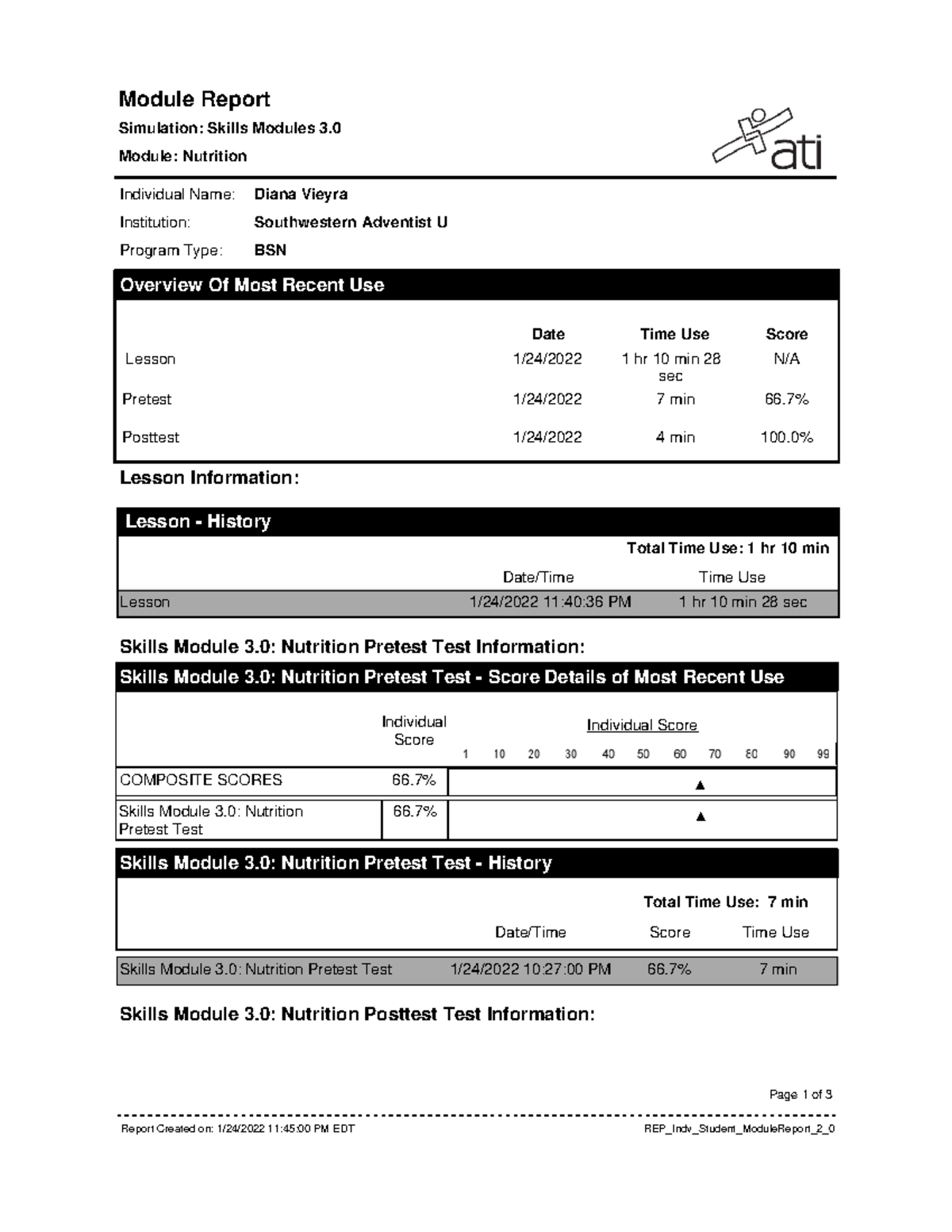 Nutrition ATI template Module Report Simulation Skills Modules 3